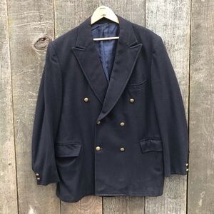 Vintage 60s John Blair Sportswear Navy Blue Wool Sport Coat Double Breasted 44